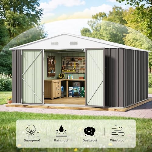 JUMMICO 10x10 FT Outdoor Storage Shed, Grey - Image 5