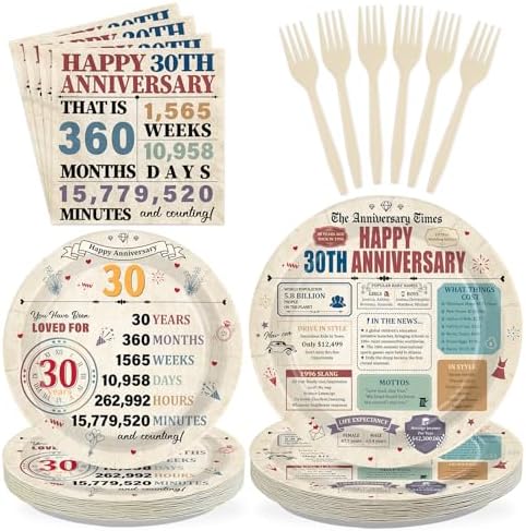 96 Pcs Happy 30th Anniversary Party Decorations, Serves 24 by Greencian
