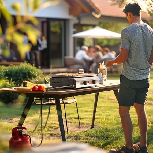 ROVSUN 2 Burner Portable Propane Griddle with Nonstick Enameled Tray, 20,000 BTU Tabletop Flat Top Gas Grill with Electronic Ignition & Regulator for Outdoor Cooking Camping BBQ Tailgating Picnicking - Image 7