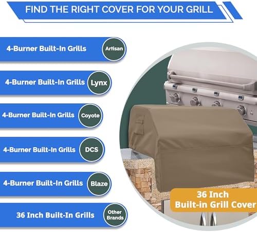 Covers & All Built-in Grill Cover for Outdoor Grill – Heavy Duty 12 oz Waterproof Built-in BBQ Grill Cover, PVC-Coated Polyester with Elastic Hem for Snug Fit (36 x 26 x 24 inches, Beige) - Image 3
