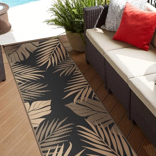 GENIMO Outdoor Rug, Waterproof Plastic Runner Rugs, 2.5'x8' Black Brown - Image 3