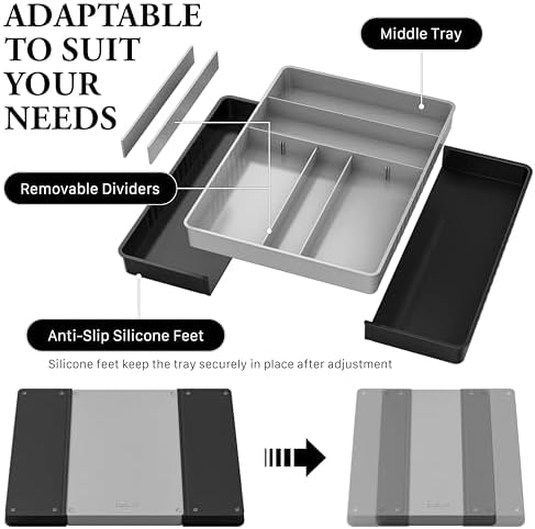Simple Houseware Expandable Kitchen Drawer Flatware Organizer, Black/Gray - Image 4