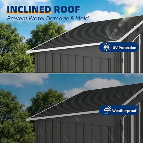UDPATIO Storage Shed, 8X4 FT Metal Sheds & Outdoor Storage with Sloping Roof & Lockable Door for Bicycle, Tool in Patio Lawn, Garden, Backyard,Grey - Image 5