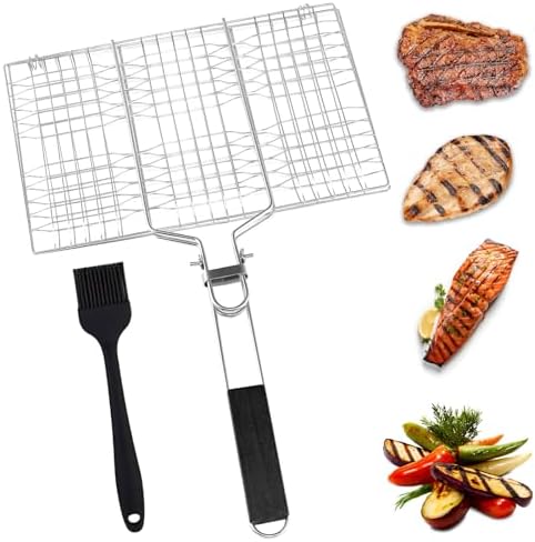 Fish Grill Basket, Lockable BBQ Grilling Basket with Basting Brush by Unknown