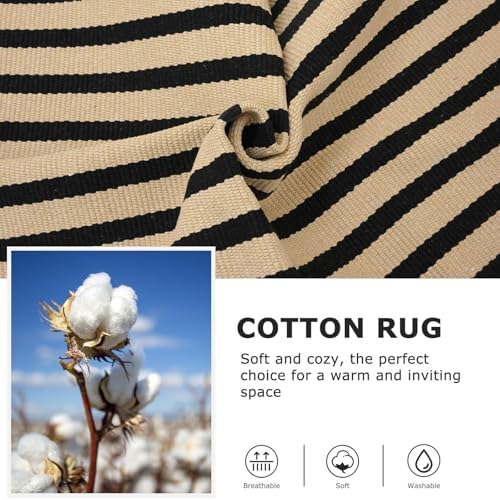 IOHOUZE 2.3x3.6 Striped Outdoor Door Mat, Washable Porch Rug, Tan Black - Image 6