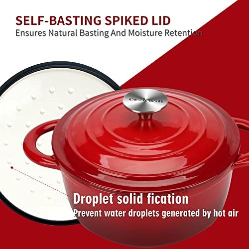 4.5 Quart Enameled Cast Iron Dutch Oven with Self-Basting Lid, Red - Image 4