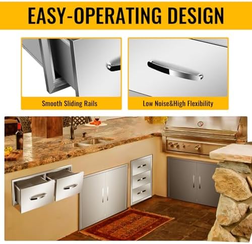 Outdoor Kitchen Drawers, Triple BBQ Drawers Stainless Steel Built-in Drawer For Outdoor Kitchen Island, Patio Grill Station,Double Drawers - Image 7