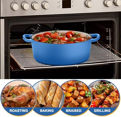E-far 7QT Oval Dutch Oven Pot with Lid, Blue Enameled Cast Iron Dutch Oven - Image 4