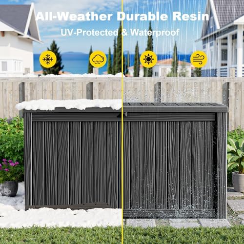 PatioZen 200 Gallon Outdoor Deck Box,Waterproof Resin Outdoor Storage Boxes, Outside Storage Lockable Container for Garden Tools,Indooor Cushions,Accessories (Black) - Image 6