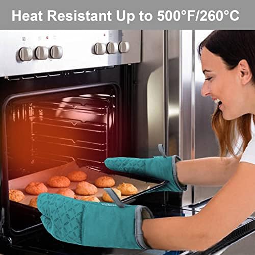 KEGOUU Oven Mitts and Pot Holders 6pcs Set, Kitchen Oven Glove High Heat Resistant 500 Degree Extra Long Oven Mitts and Potholder with Non-Slip Silicone Surface for Cooking (Lake Blue) - Image 6