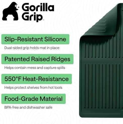 GORILLA GRIP Silicone Grill Mat, Heat Resistant Up to 550F, 13x11, Green - Image 2