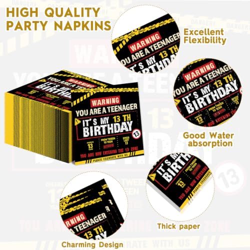 96 PCS Caution Logos 13th Birthday Party Paper Plates and Napkins 13 Years Old Party Decor Warning Sign Themed Teens 16th Dinnerware for Boys Girls 13 Years Old Birthday Gatherings Decorations - Image 4