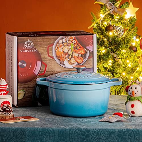 vancasso 7.5 Qt Round Enameled Cast Iron Dutch Oven with Lid, Blue - Image 6