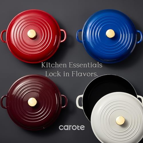 CAROTE 3.4QT Enamel Cast Iron Cookware, Skillet with Lid, White Dutch Oven - Image 6