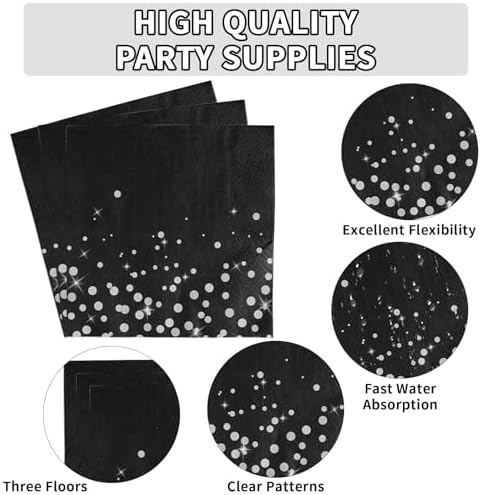 Grencian 96 Pcs Black and Silver Birthday Party Decorations, Serves 24 - Image 3