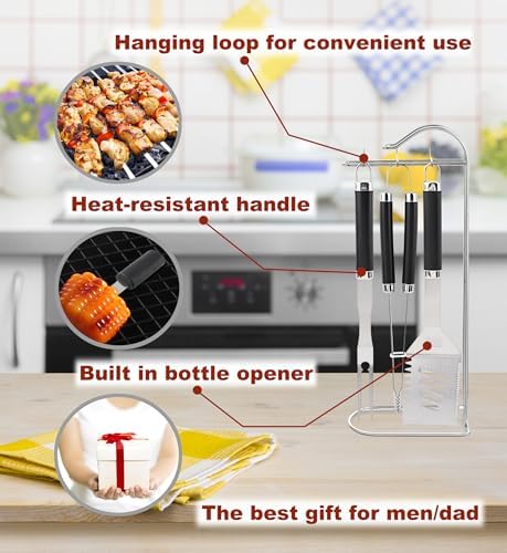 ROMANTICIST 20pcs Heavy Duty BBQ Grill Tool Set in Case - The Very Best Grill Gift for Father's Day and Christmas - Professional BBQ Accessories Set for Outdoor Cooking Camping Grilling Smoking, Black - Image 5