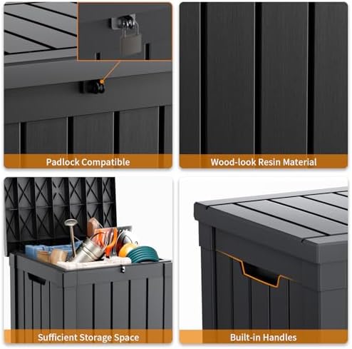 DRATO 51 Gallon Outdoor Storage Box Waterproof, Lockable Resin Deck Box for Patio Furniture, Pool Supplies & Garden Tools, Weatherproof Outside Storage Bin for Backyard Porch (Black, 51 Gallon) - Image 6