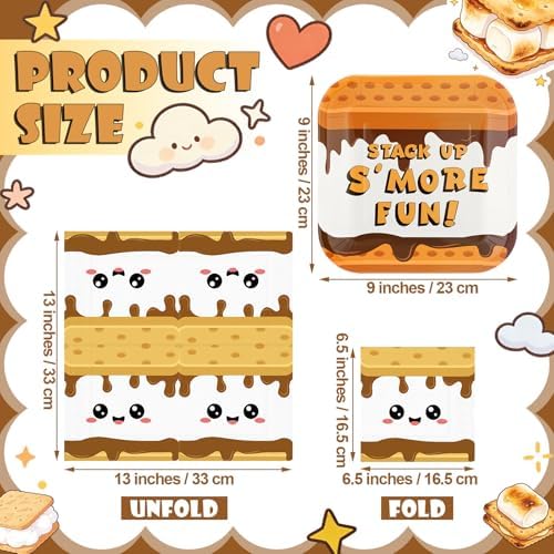 Yungyan 100 Pcs S'mores Camping Love Fun Paper Plates Napkin Set S'mores Campfire Party Decor 9" Disposable Tableware Plate 13" Napkins for Camper Birthday Christmas Baby Shower Family Favor Supplies - Image 2
