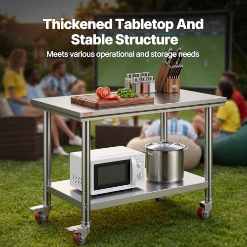 Vevor Mophorn Stainless Steel Work Table 36x24 Inch with 4 Wheels, Casters Heavy Duty Food Prep Worktable for Commercial Kitchen Restaurant, Silver - Image 3
