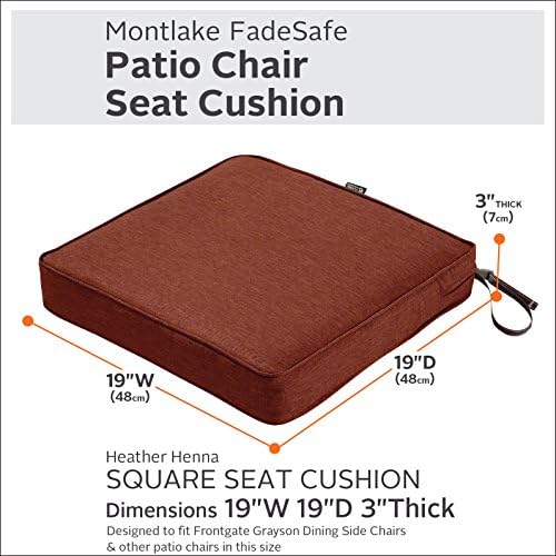 Classic Accessories Montlake Water-Resistant 19 x 19 x 3 Inch Square Outdoor Seat Cushion, Patio Furniture Chair Cushion, Heather Henna Red, Outdoor Cushion Cover - Image 3