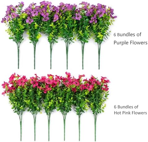 Daisy Artificial Flowers for Outdoors Decor, 12 Bundles Faux Daisy with Eucalyptus Fake Plants Greenery UV Resistant Look Real Colorful Faux Flowers for Outside Planter Porch Patio Yard Gardens, Mix - Image 5
