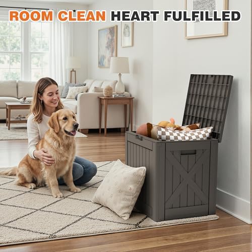 42 Gallon Outdoor Storage Box, Lockable Resin Deck Box, Brown - Image 6