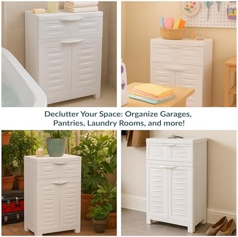Sunnydaze 34.5" Garage Storage Cabinet with Adjusting Shelf, Speckled White - Image 6