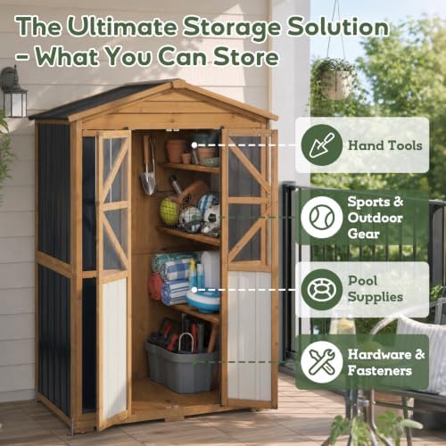 Outdoor Storage Cabinet, Weatherproof Garden Shed with 6 Shelves for Tools - Image 7