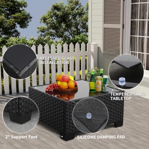 Rattaner Outdoor Furniture Set 3 Pieces Wicker Patio Furniture Outdoor Sectional Patio Couch Outdoor Coffee Table All-Weather Non-Slip Cushions Waterproof Covers, Peacock Blue - Image 4