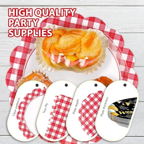 168 Pcs Red Gingham Checkered Party Decorations, Serves 24 - Image 3