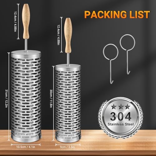 Rolling Grill Baskets,【2025Upgraded】 2Pcs Nesting Grilling Net with Removable Wooden Handle,BBQ Accessories Tools for Vegetables Shrimp,Outdoor Camping Barbecue Rack,Gifts for Men Dad (Stainless Steel,Rectangle) - Image 2