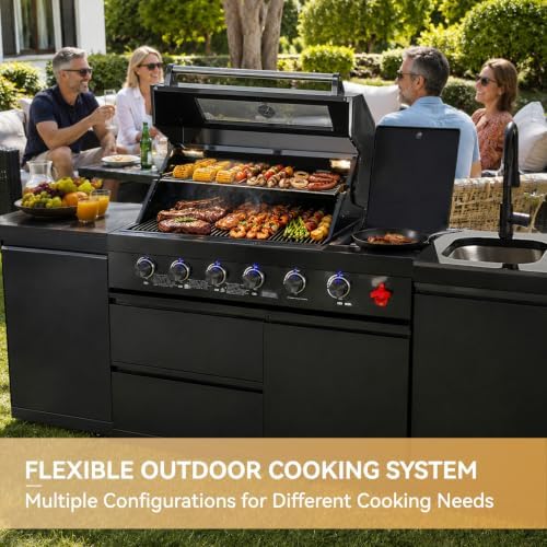 85" Modular Outdoor Kitchen Island,4-Burner 72,000 BTU Stainless Steel Propane Grill with Side Burner,Infrared Burner,Sink,Storage Cabinets,and Granite Countertop.Gas Grill for Backyard & Patio BBQ. - Image 5