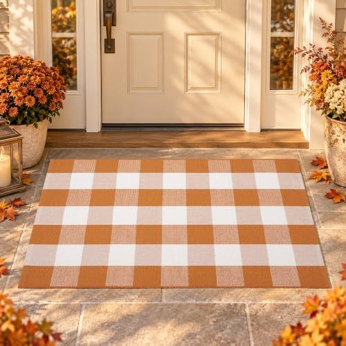 Caramel Buffalo Plaid Rug 28 x 43 for Front Porch Entryway - Image 3