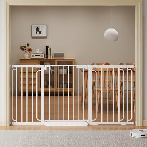 Extra Wide Baby Gate with Door 53.4-62 Inch Pressure Mounted, Auto Close Child Baby Gates for Doorways No Drill, Walk Through Dog Gate Indoor for The House, White by Unknown