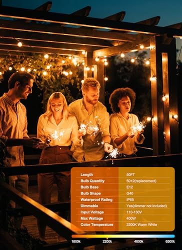 Outdoor String Lights, 50FT 52 LED Bulbs Connectable Patio Lights (2 Spare) - Image 2