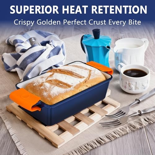 Wildone 2 in 1 Enameled Cast Iron Bread Pan with Lid, 9x5 Loaf Pans for Homemade Sourdough Bread, Cake, Meatloaf, Even Heating Bread Dutch Oven, Navy Blue - Image 6