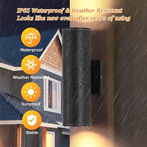 DAKAFUL Outdoor Wall Lights 2 Packs, Integrated LED Cylinder Up Down 12W 2700K Modern Aluminum Light, Waterproof Exterior Light for Porch Patio Door, Matte Black - Image 2