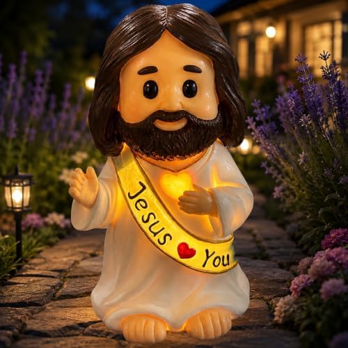 Jesus Love You Solar Lighted Figurine,10.2in Resin Outdoor Figurine Lights by YDKOJGW