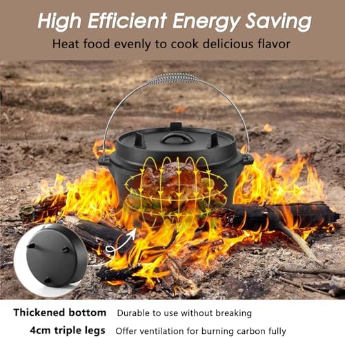 HaSteeL 7 QT Cast Iron Dutch Oven Pot with Lid Lifter & Camping Rack - Image 5