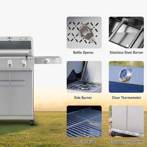Monument Grills Outdoor Barbecue Stainless Steel 3 Burner Propane Gas Grill, 48,000 BTU Patio Garden Grill with Side Burner and Knob Controls, Mesa305 with Smoker Box - Image 6