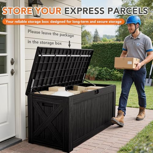 130 Gallon Deck Box Outdoor Indoor Waterproof Storage Box, Black - Image 4
