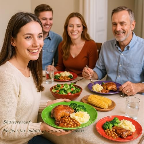 11-Inch Melamine Plates (Set of 6) - Unbreakable and Reusable Plastic Dinnerware with Ceramic Feel, Stackable and Dishwasher-Safe - Versatile for All Meals (Green) - Image 3