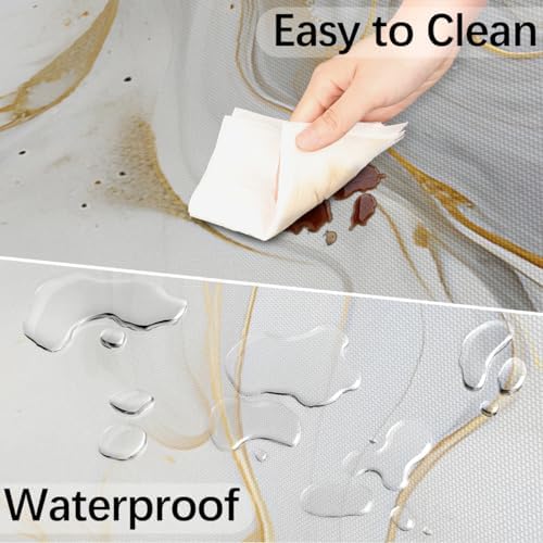Fitted Round Tablecloth with Umbrella Hole and Zipper Marble Liquid Texture Outdoor Elastic Table Cloth 45"-56" Oil-Proof Waterproof White Gold Marble Patio Table Cover for Party Outdoor - Image 5