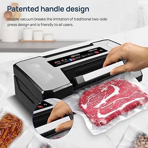 Vakumar Vacuum Sealer Machine, 90Kpa Liquid Food Vacuum Sealer Machine Preservation Dry/Moist/Liquid Modes, LED Indicator Light, Handle Locked Design, Built-in Cutter and Bag Storage, Starter Kit - Image 4