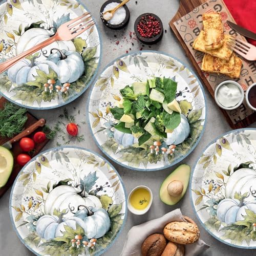 50PCS Pumpkin Paper Plates 7" Fall Paper Plate Retro Teal Pumpkin Plates for Thanksgiving Themed Autumn Fall Thanksgiving Orange Harvest Banquet Birthday Party Supplies Decorations (Teal) - Image 7