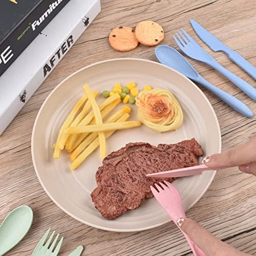 Zoyiancy 4 Sets Wheat Straw Cutlery Set, Reusable Flatware Set for Travel - Image 6