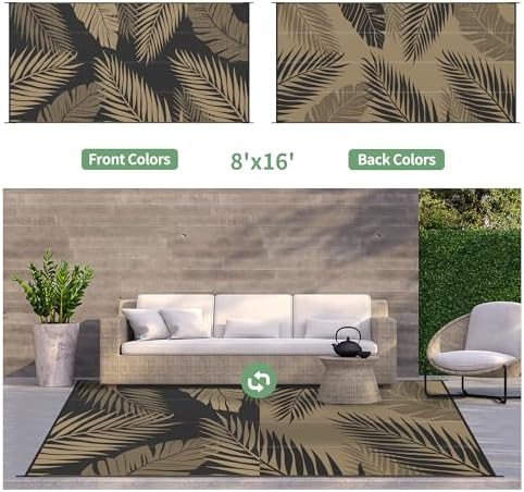 GENIMO Outdoor Rug, Waterproof Plastic Rugs 8'x16' for Camping Black Brown - Image 2