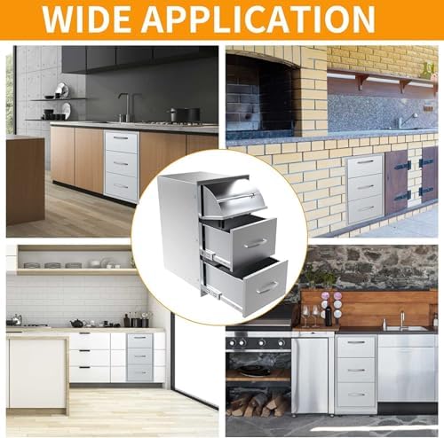 Outdoor Kitchen Drawers, Triple BBQ Drawers Stainless Steel Built-in Drawer For Outdoor Kitchen Island, Patio Grill Station,Three Drawers - Image 7
