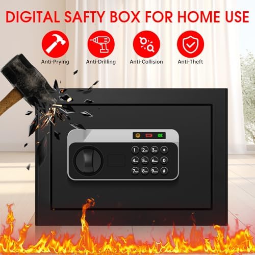 1.3 Cuft Safe Box Fireproof Waterproof, Digital Security Safes for Home Use Fire and Water Proof with Combination Lock, Alarm System and Removable Shelf, Anti-Theft Fireproof Safe For Money, Jewelry - Image 2