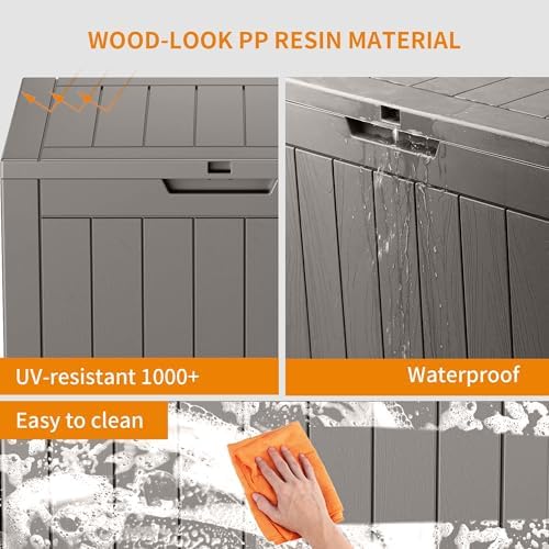 DRATO 35 Gallon Outdoor Storage Box Waterproof, Lockable Resin Deck Box for Patio Furniture, Pool Supplies & Garden Tools, Weatherproof Outside Storage Bin for Backyard Porch (Grey, 35 Gallon) - Image 7